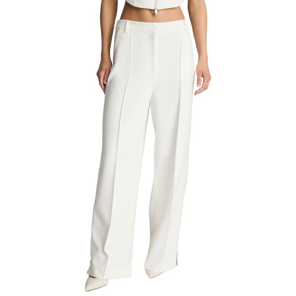 Kenneth Cole Womens  High-Rise Fly Front Zipper Pintuck Wide Leg Pant, White